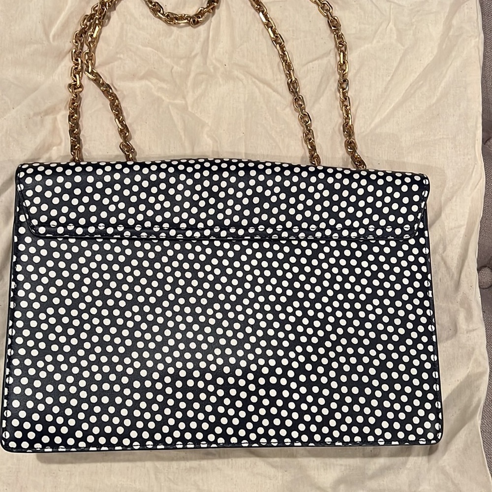 Tory Burch Gemini Link Polka Dot Printed Chain Shoulder Bag, Navy and White - Picture 10 of 14